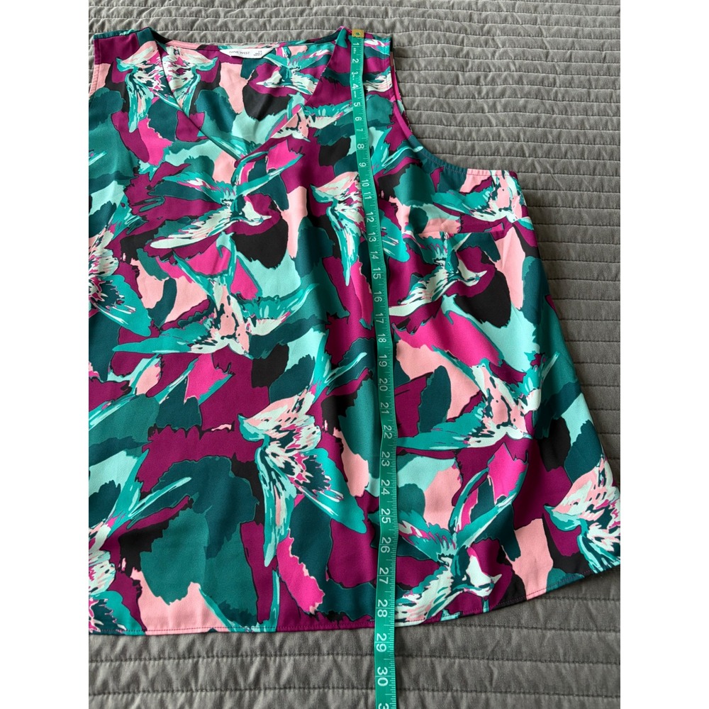 Nine West Womens 2X Abstract Floral Sleeveless V-Neck Blouse Magenta Teal Pink - Picture 5 of 9